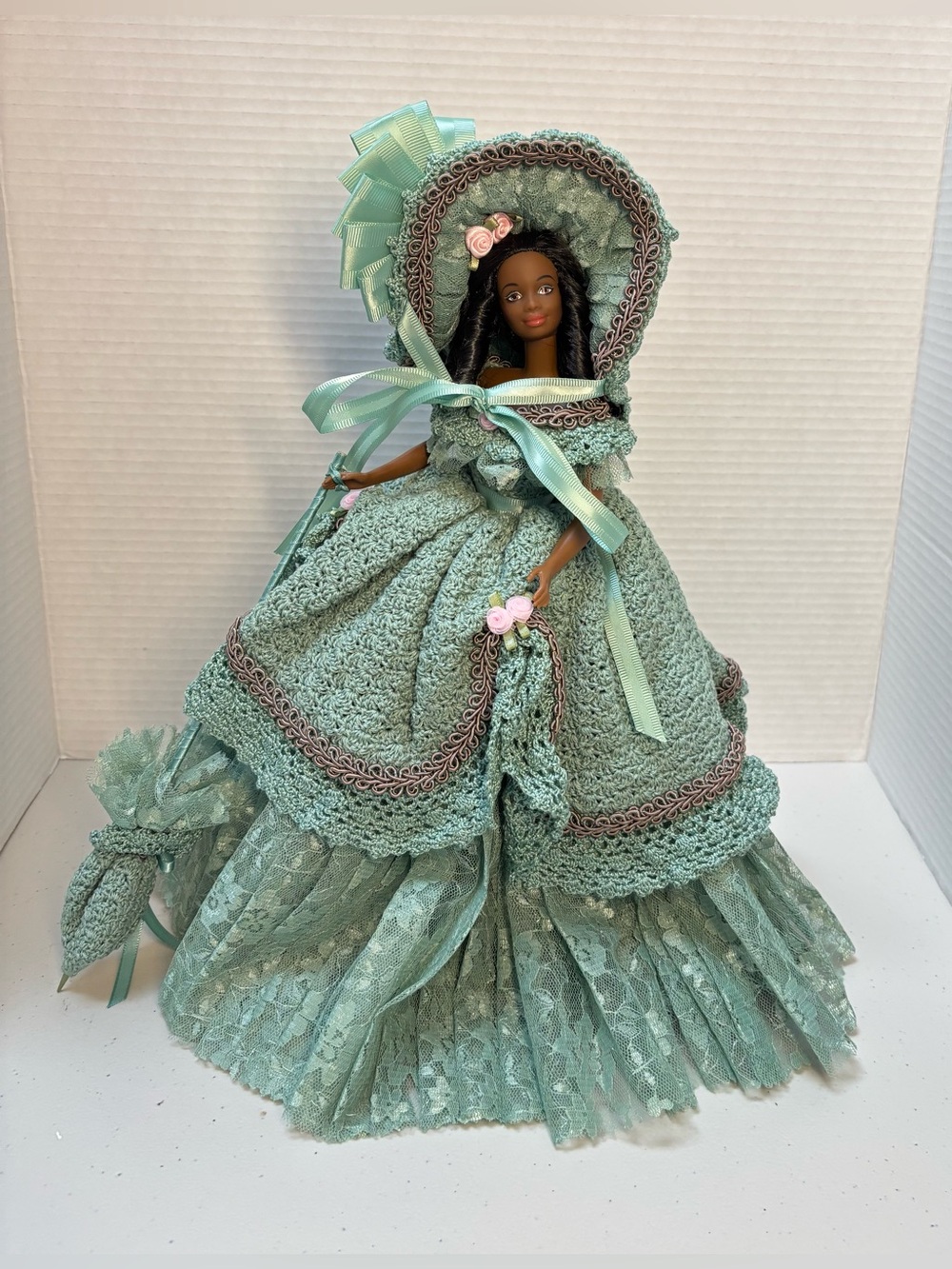 Vintage 1990 Mattel Barbie Doll Handmade Crochet Victorian Dress African America